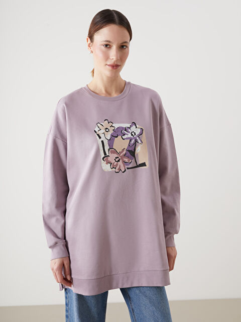 LCWAIKIKI Classic Floral Oversize Women's Sweatshirt Tunic - W4L440Z8-GCW