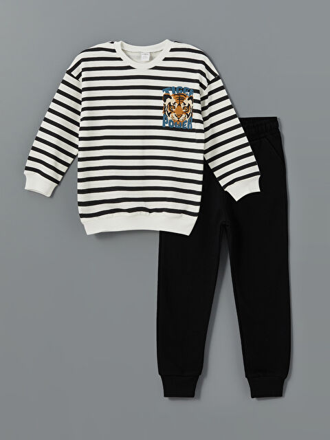 LCW Kids Bisiklet Yaka Baskılı Erkek Bebek Sweatshirt ve Eşofman Alt 2'li Takım - W4L479Z1-LRA