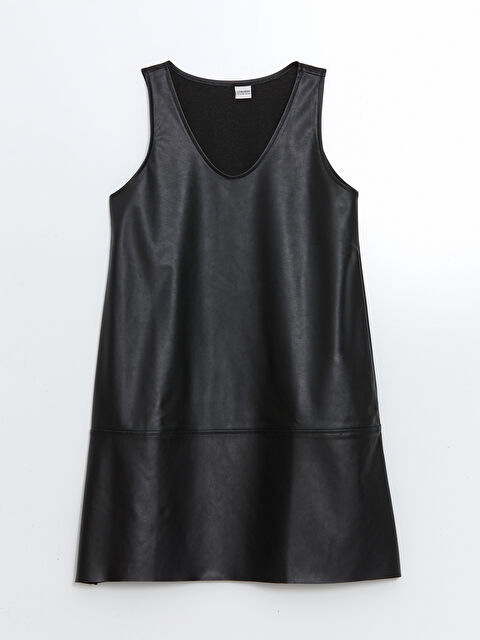 LCW Kids V Yaka Deri Görünümlü Kız Çocuk Elbise - W4L498Z4-CVL