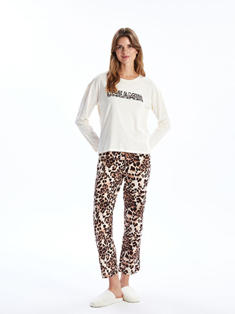 LCW DREAM Bisiklet Yaka Leopar Desenli Kadın Pijama Takımı - W4L562Z8-LQY