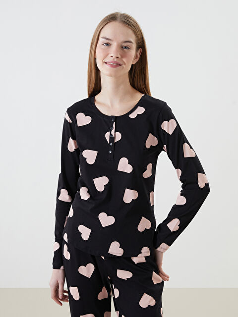 LCW DREAM Bisiklet Yaka Desenli Kadın Pijama Takımı - W4L623Z8-LQJ