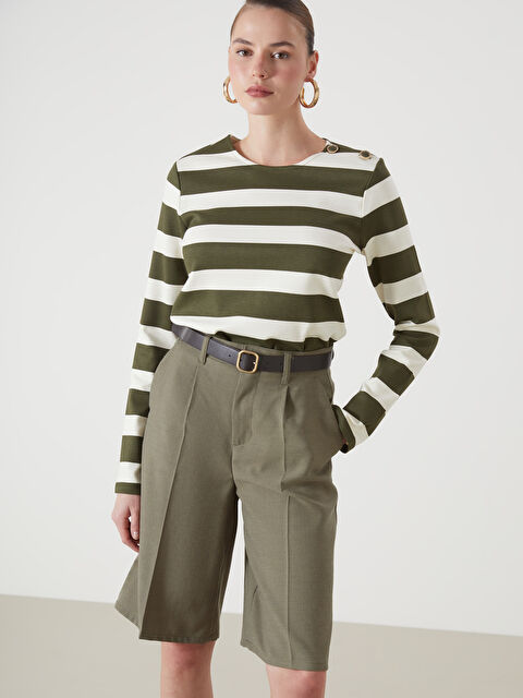 LCW Vision Bisiklet Yaka Çizgili Kadın Tişört - W4L634Z8-LFT