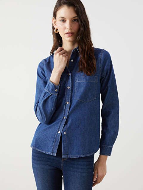 LCW Vision Düz Uzun Kollu Kadın Jean Gömlek - W4L648Z8-309