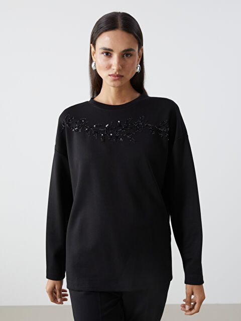 LCWAIKIKI Basic Bisiklet Yaka Baskılı Kadın Tişört - W4L655Z8-CVL