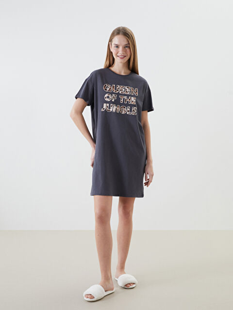 LCW DREAM Bisiklet Yaka Baskılı Kadın Gecelik - W4L678Z8-JNL