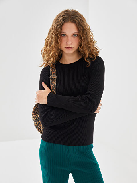 LC WAIKIKI Bisiklet Yaka Dokulu Kadın Triko Kazak - W4L686Z8-CVL