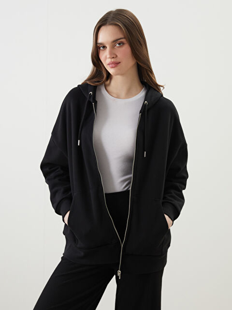 LCW Vision Kapüşonlu Oversize Kadın Kalın Fermuarlı Sweatshirt - W4L737Z8-CVL