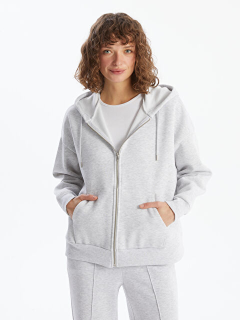 LCW Vision Kapüşonlu Oversize Kadın Kalın Fermuarlı Sweatshirt - W4L737Z8-LAL