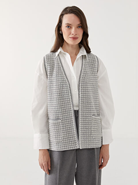 LCW Grace V Yaka Ekose Kadın Yelek - W4L746Z8-LMJ