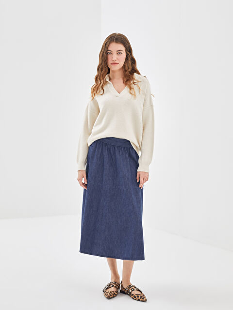 Natuvera Beli Lastikli Kadın Jean Etek - W4L950Z8-YYT