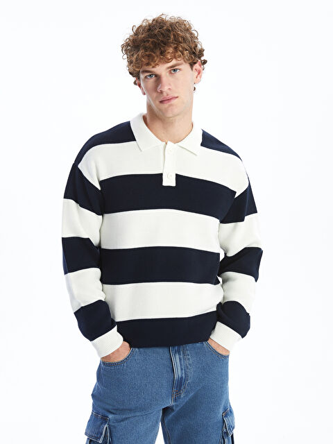 XSIDE Polo Yaka Uzun Kollu Çizgili Erkek Triko Kazak - W4L981Z8-HRZ