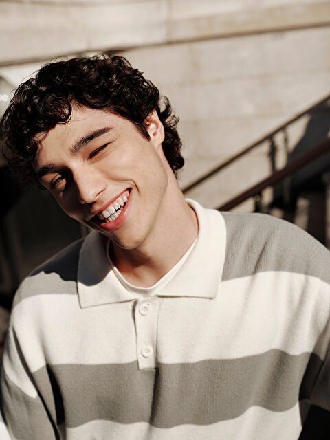 XSIDE Polo Yaka Uzun Kollu Çizgili Erkek Triko Kazak - W4L981Z8-J1V