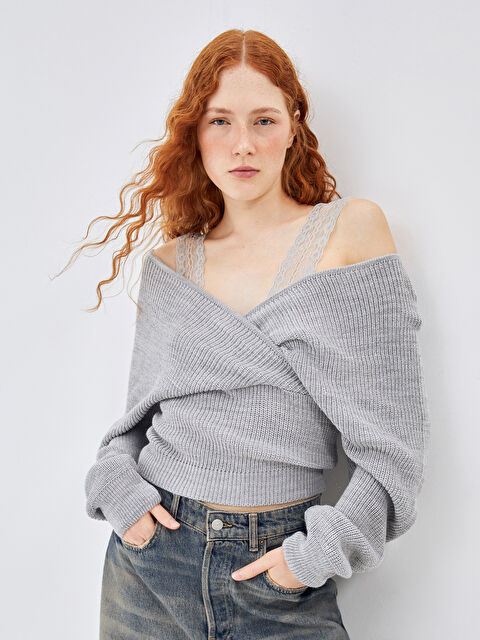 LC WAIKIKI Kruvaze Yaka Kadın Triko Kazak - W4LA38Z8-YQ1