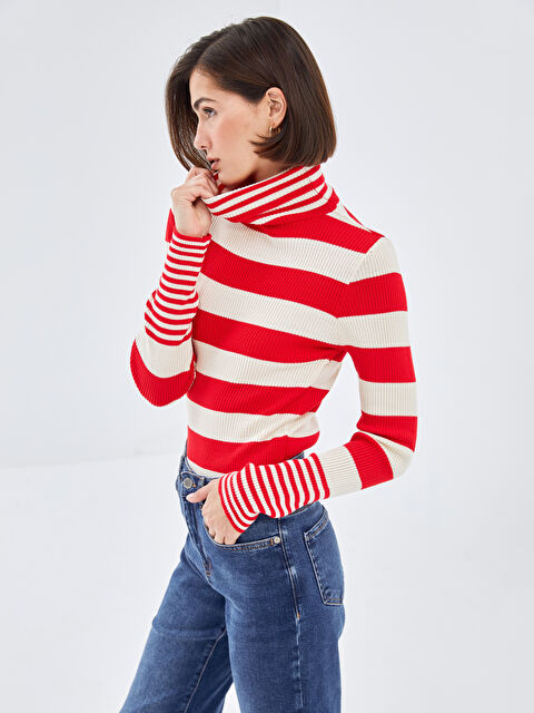 LC WAIKIKI Balıkçı Yaka Renk Bloklu Kadın Triko Kazak - W4LA45Z8-LFC