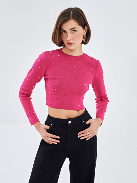 LC WAIKIKI Bisiklet Yaka Crop Kadın Triko Kazak - W4LA49Z8-EGT