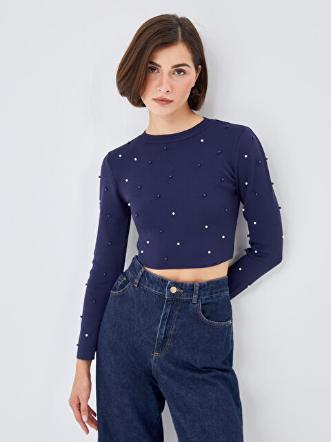 LC WAIKIKI Bisiklet Yaka Crop Kadın Triko Kazak - W4LA49Z8-YZH