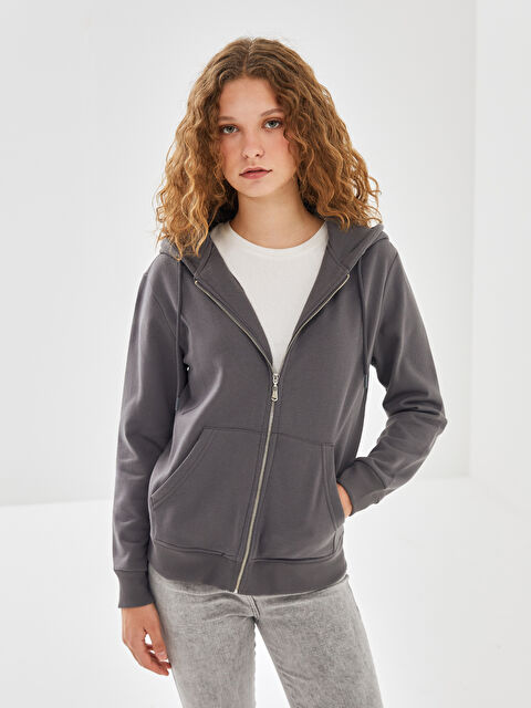 LC WAIKIKI Kapüşonlu Kadın Fermuarlı Sweatshirt - W4LA50Z8-CWN