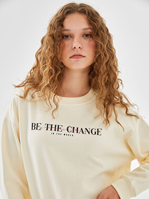 LC WAIKIKI Bisiklet Yaka Baskılı Oversize Kadın Sweatshirt - W4LA58Z8-FDU