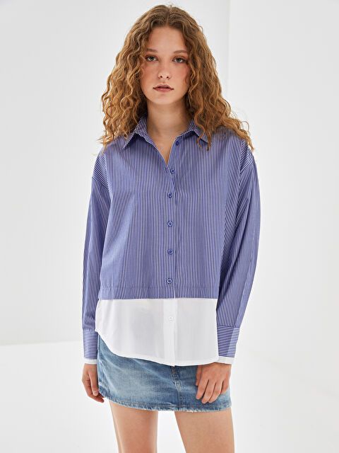LC WAIKIKI Çizgili Oversize Poplin Kadın Gömlek - W4LA66Z8-LGS