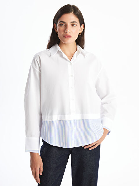 LC WAIKIKI Çizgili Oversize Poplin Kadın Gömlek - W4LA66Z8-Z0C