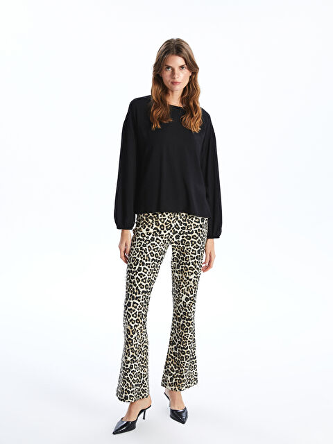LCWAIKIKI Classic Beli Lastikli Leopar Desenli Kadın Pantolon - W4LA83Z8-LQY