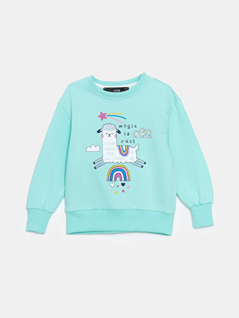LCW Kids Bisiklet Yaka Baskılı Kız Çocuk Sweatshirt - W4LB50Z1-CU5