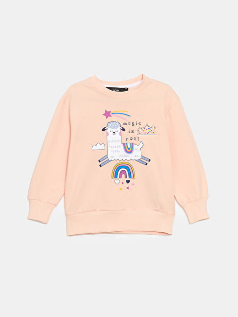 LCW Kids Bisiklet Yaka Baskılı Kız Çocuk Sweatshirt - W4LB50Z1-EXA
