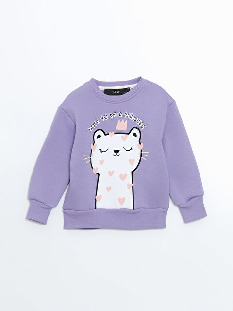 LCW Kids Bisiklet Yaka Baskılı Kız Çocuk Sweatshirt - W4LB51Z1-GNG