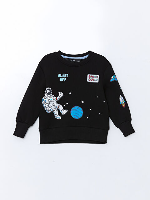 LCW Kids Bisiklet Yaka Baskılı Erkek Çocuk Sweatshirt - W4LB95Z1-HEG