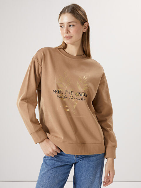 LC WAIKIKI Bisiklet Yaka Baskılı Oversize Kadın Kalın Sweatshirt - W4LC06Z8-R3D