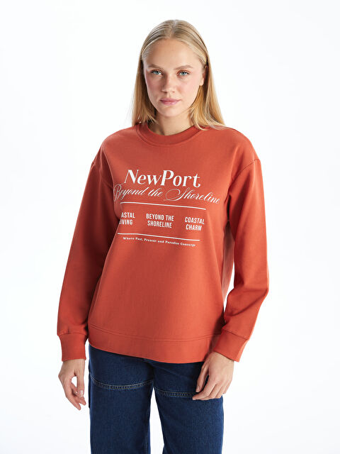 LC WAIKIKI Bisiklet Yaka Baskılı Oversize Kadın Kalın Sweatshirt - W4LC07Z8-T1W