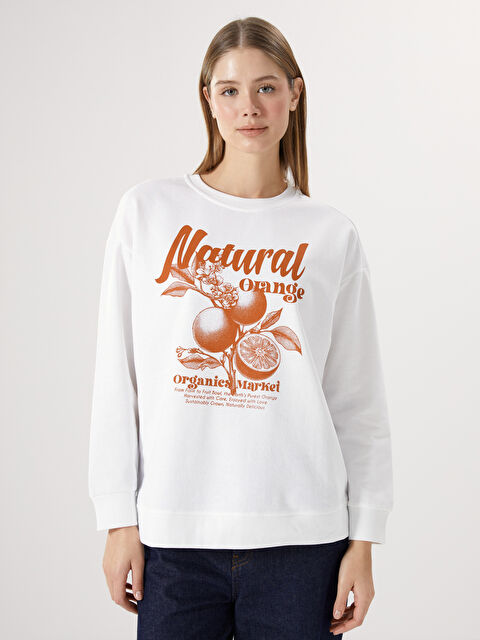 LC WAIKIKI Bisiklet Yaka Baskılı Oversize Kadın Sweatshirt - W4LC18Z8-Q6K