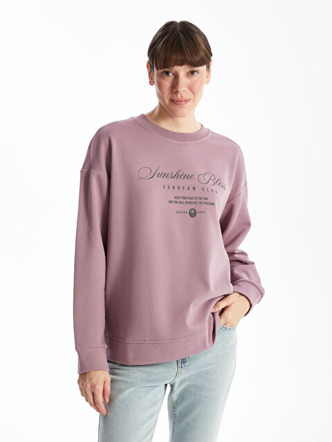 LC WAIKIKI Bisiklet Yaka Baskılı Oversize Kadın Sweatshirt - W4LC21Z8-G0W