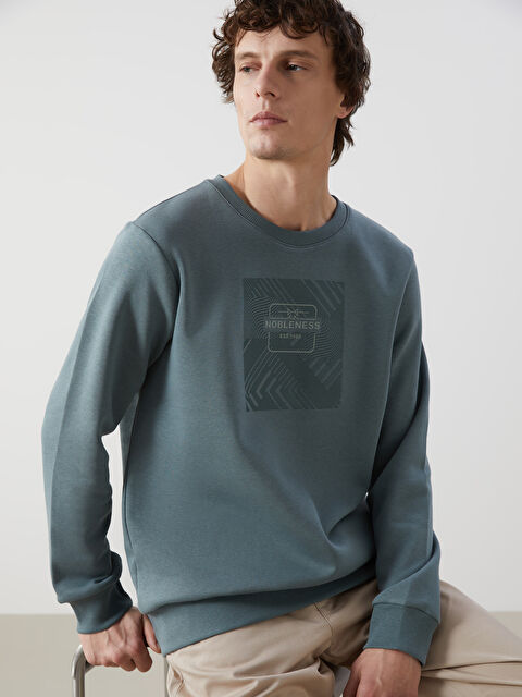 LCWAIKIKI Classic Bisiklet Yaka Baskılı Erkek Kalın Sweatshirt - W4LD04Z8-Z5M