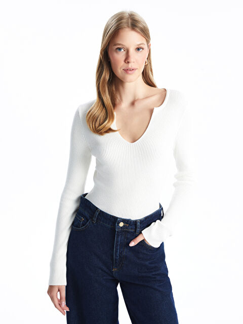 Natuvera Kaçık Yaka Kadın Triko Kazak - W4LD24Z8-JOA