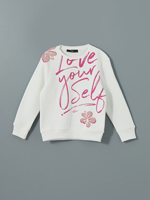 LCW Kids Bisiklet Yaka Baskılı Kız Çocuk Sweatshirt - W4LD61Z4-FDU