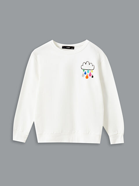 LCW Kids Bisiklet Yaka Baskılı Kız Çocuk Sweatshirt - W4LD63Z4-FDU