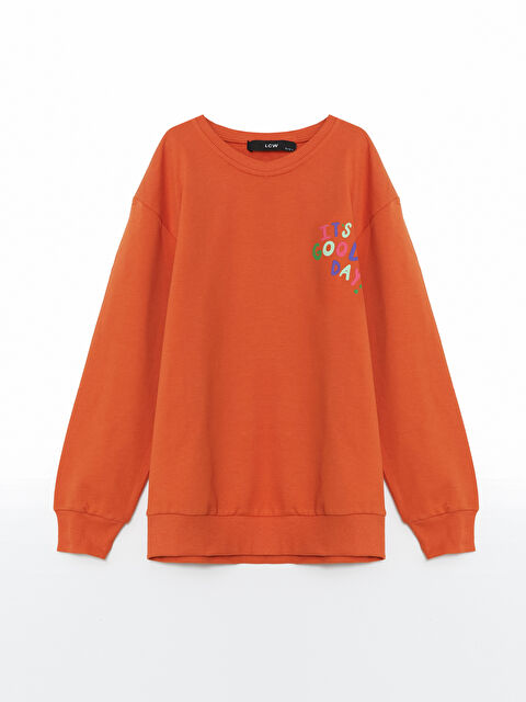 LCW Kids Bisiklet Yaka Baskılı Kız Çocuk Sweatshirt - W4LD64Z4-GNN