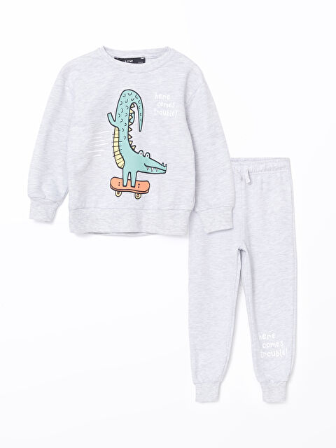 LCW Kids Bisiklet Yaka Baskılı Erkek Bebek Eşofman Takım - W4LE35Z1-DEK