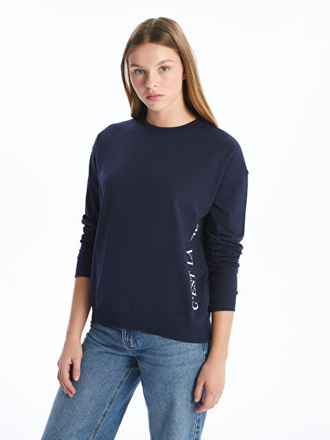 LC WAIKIKI Bisiklet Yaka Uzun Kollu Baskılı Kadın Sweatshirt - W4LE46Z8-HSF