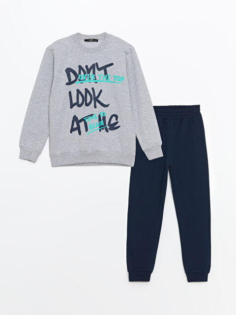 LCW Kids Bisiklet Yaka Baskılı Erkek Çocuk Eşofman Takım - W4LF49Z4-DEK