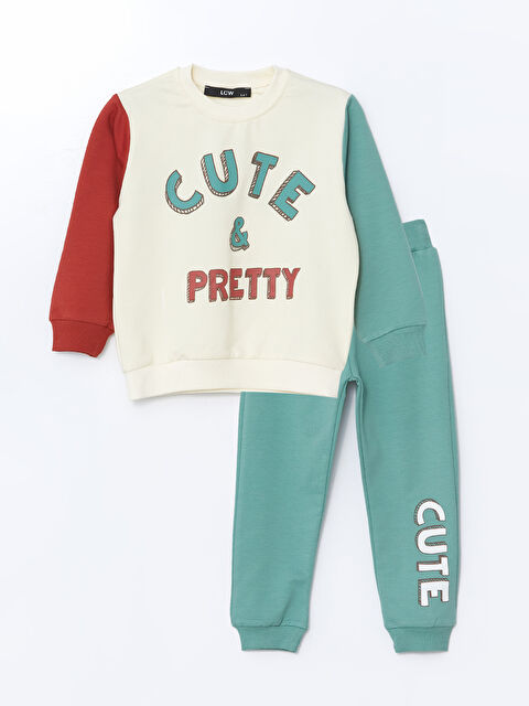 LCW Kids Bisiklet Yaka Baskılı Kız Bebek Eşofman Takım - W4LF60Z1-GHX