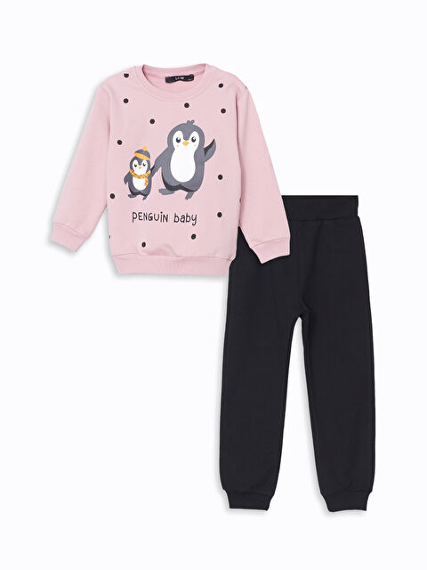 LCW Kids Bisiklet Yaka Baskılı Kız Bebek Eşofman Takım - W4LF61Z1-DMT