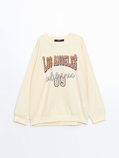 LCW Kids Bisiklet Yaka Baskılı Kız Çocuk Sweatshirt - W4LF78Z4-FDU