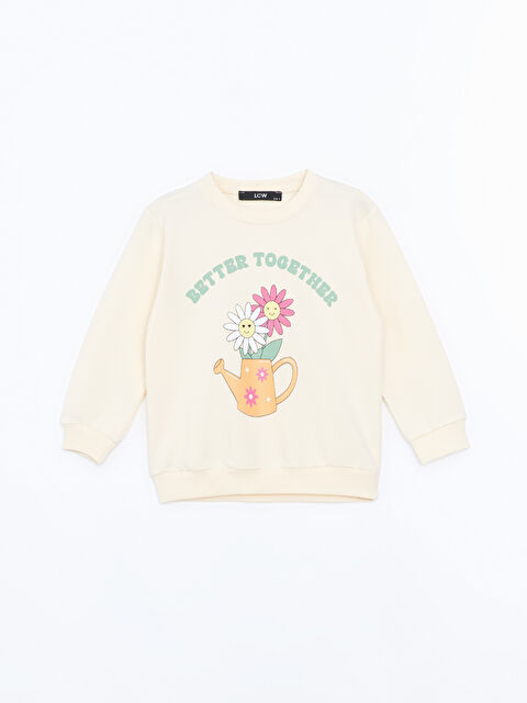 LCW Kids Bisiklet Yaka Baskılı Kız Bebek Sweatshirt - W4LF81Z1-FDU
