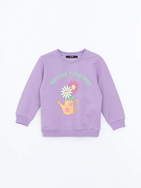 LCW Kids Bisiklet Yaka Baskılı Kız Bebek Sweatshirt - W4LF81Z1-GNG