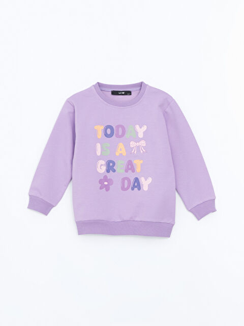 LCW Kids Bisiklet Yaka Baskılı Kız Bebek Sweatshirt - W4LF82Z1-GNG