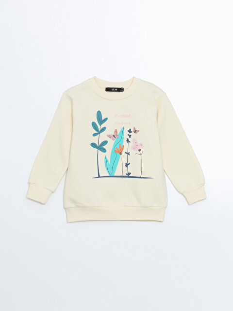LCW Kids Bisiklet Yaka Baskılı Kız Bebek Sweatshirt - W4LF94Z1-FDU
