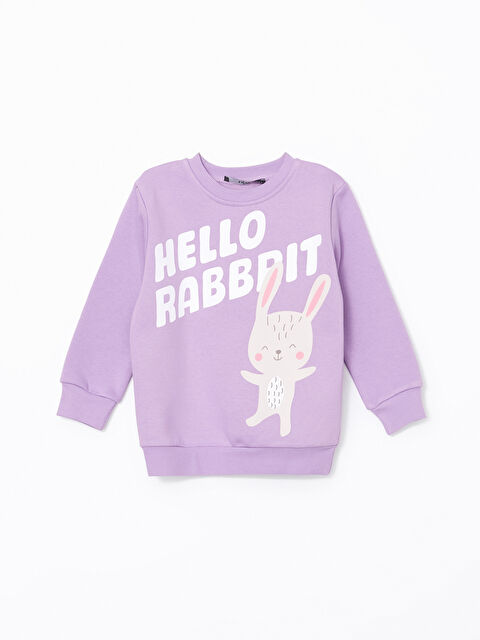 LCW Kids Bisiklet Yaka Baskılı Kız Bebek Sweatshirt - W4LF95Z1-GNG