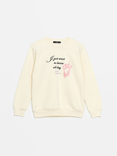 LCW Kids Bisiklet Yaka Baskılı Kız Çocuk Sweatshirt - W4LF96Z4-FDU